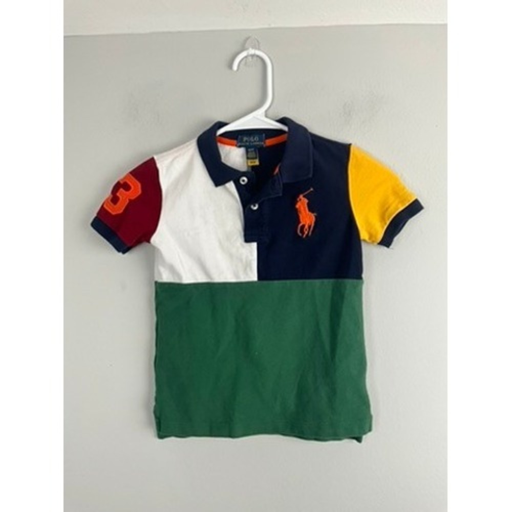 Ralph Lauren Kids Colorblock Polo Shirt Orange Big Pony Logo‎ Size 4/4T